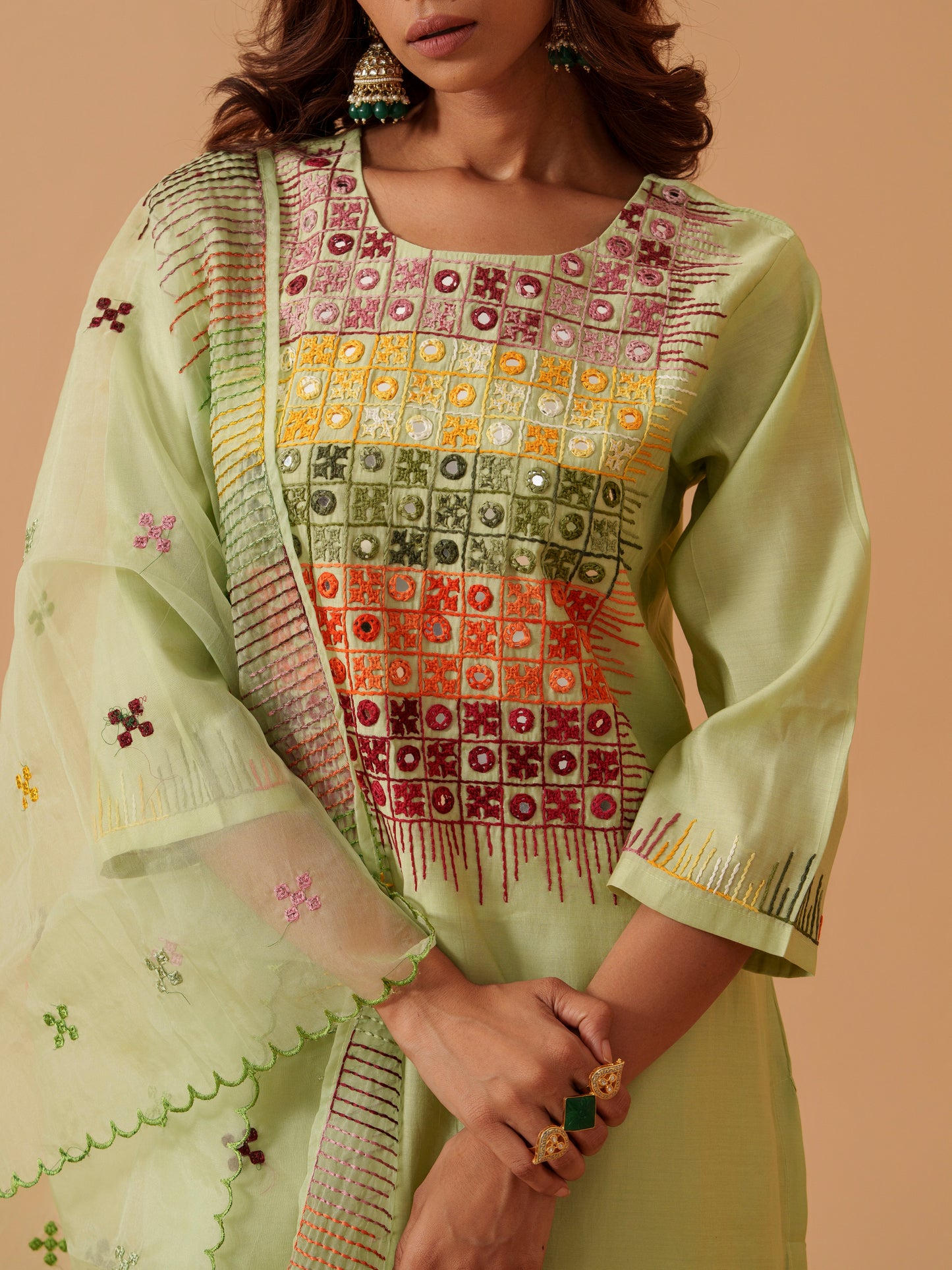 Women Embroidered Kurta With Trousers & Dupatta