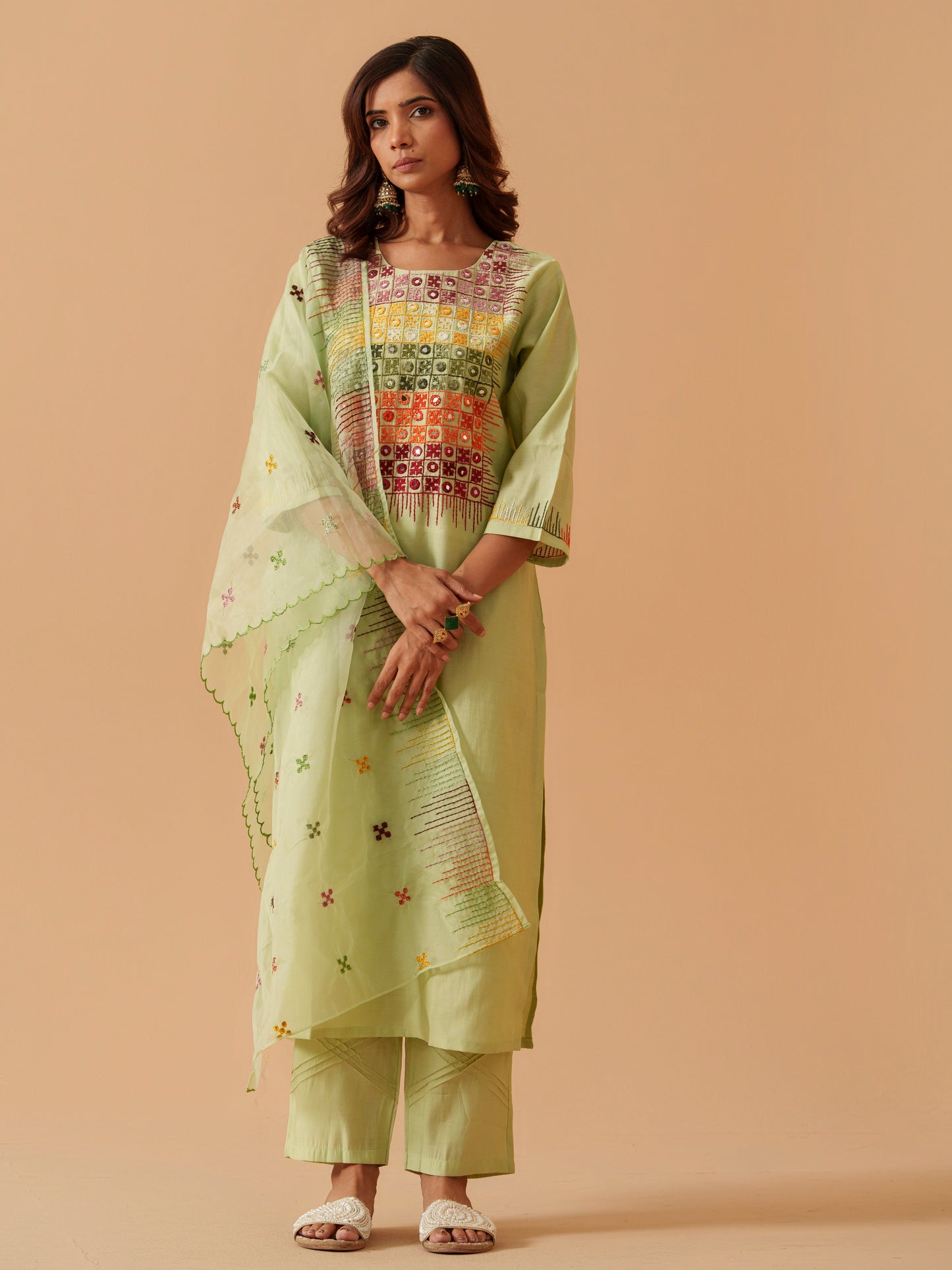 Women Embroidered Kurta With Trousers & Dupatta