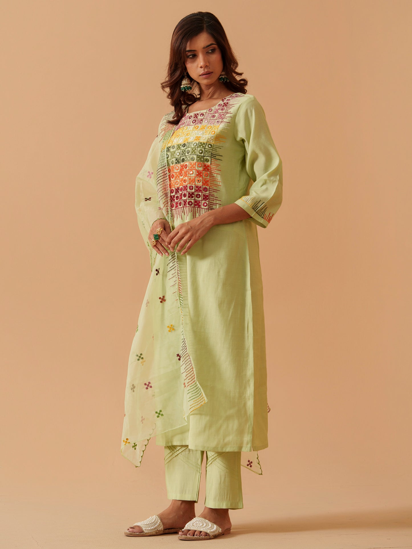 Women Embroidered Kurta With Trousers & Dupatta