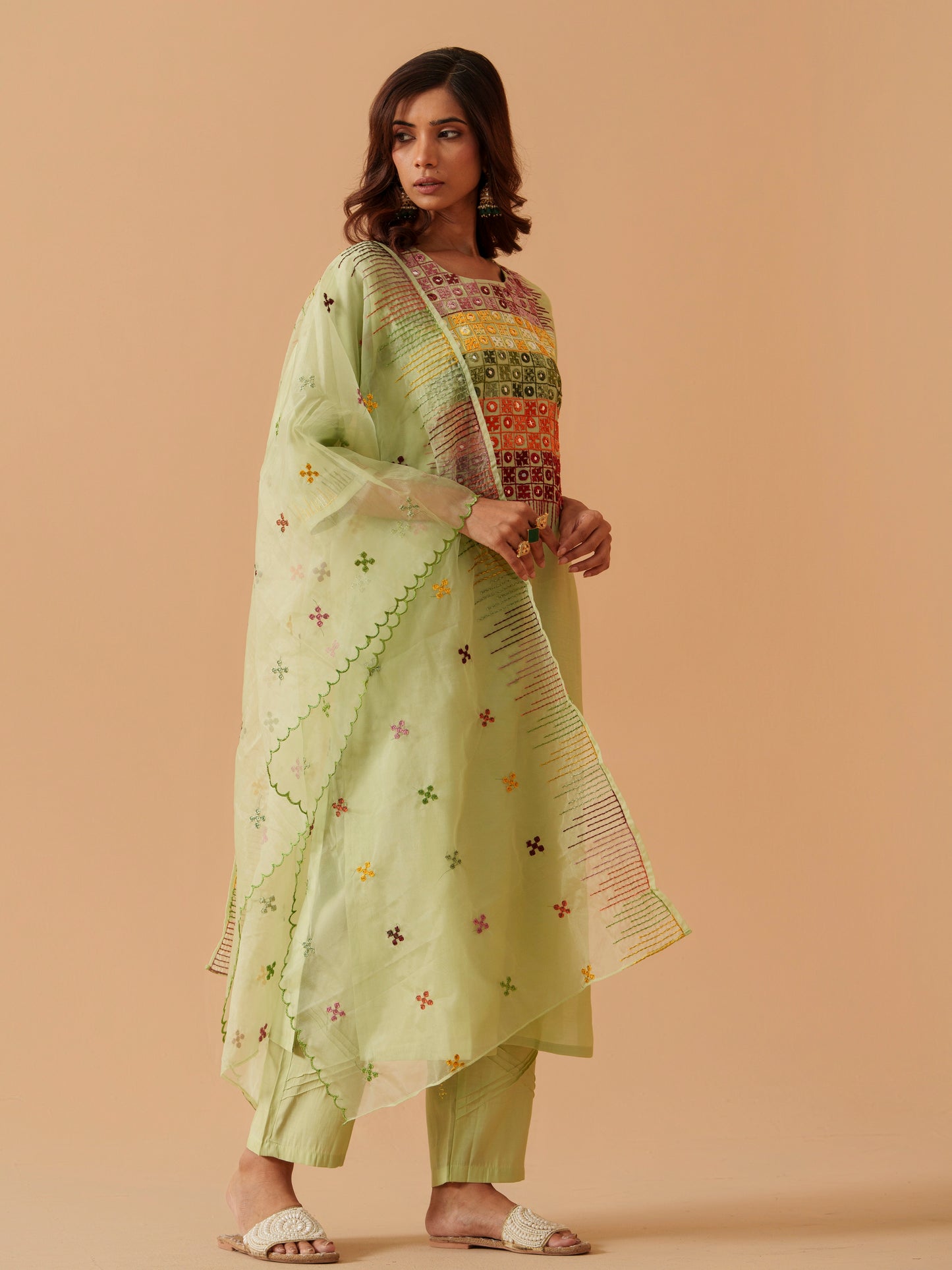 Women Embroidered Kurta With Trousers & Dupatta