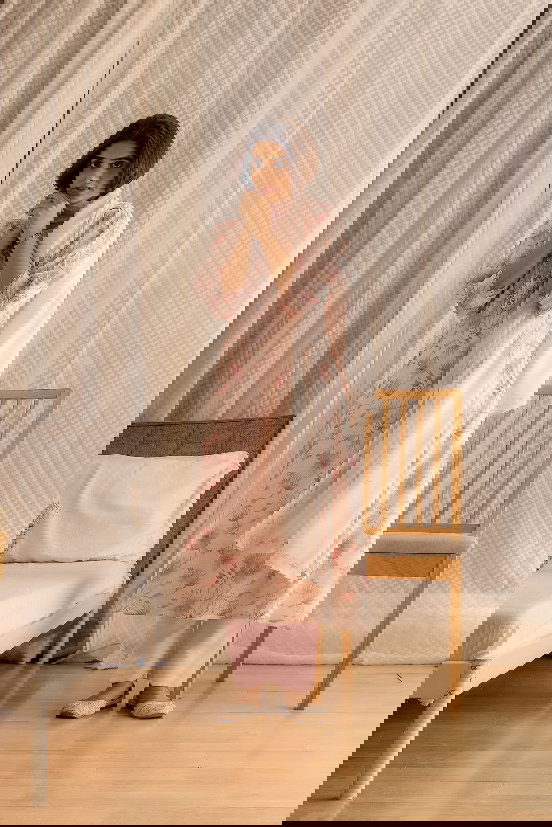 Linen Peach & Pink Floral Printed Flared Kurta With Trouser & Dupatta - Buy Best Ethnic Wear for Women & Girls | Daily Woman -