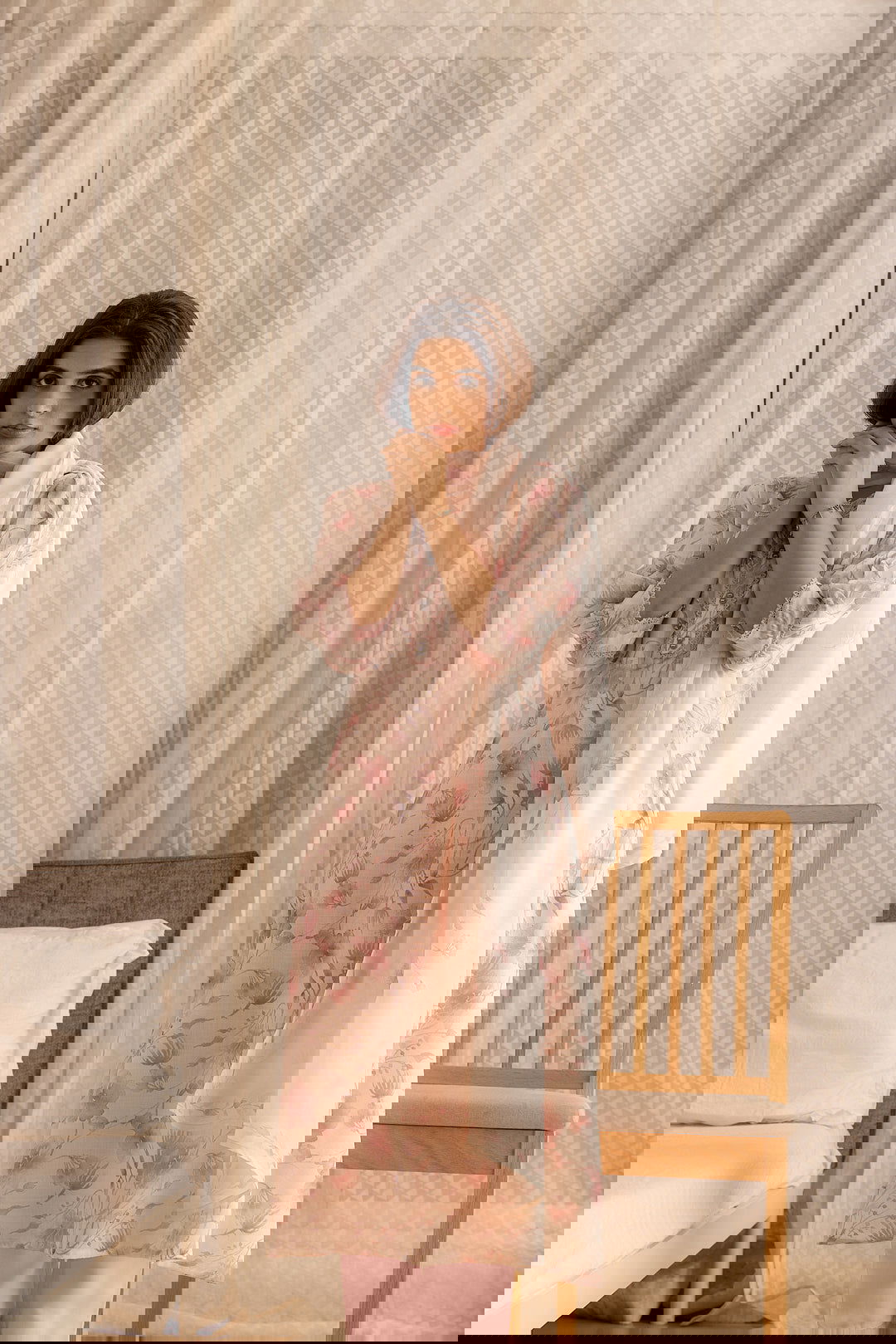 Linen Peach & Pink Floral Printed Flared Kurta With Trouser & Dupatta - Buy Best Ethnic Wear for Women & Girls | Daily Woman -