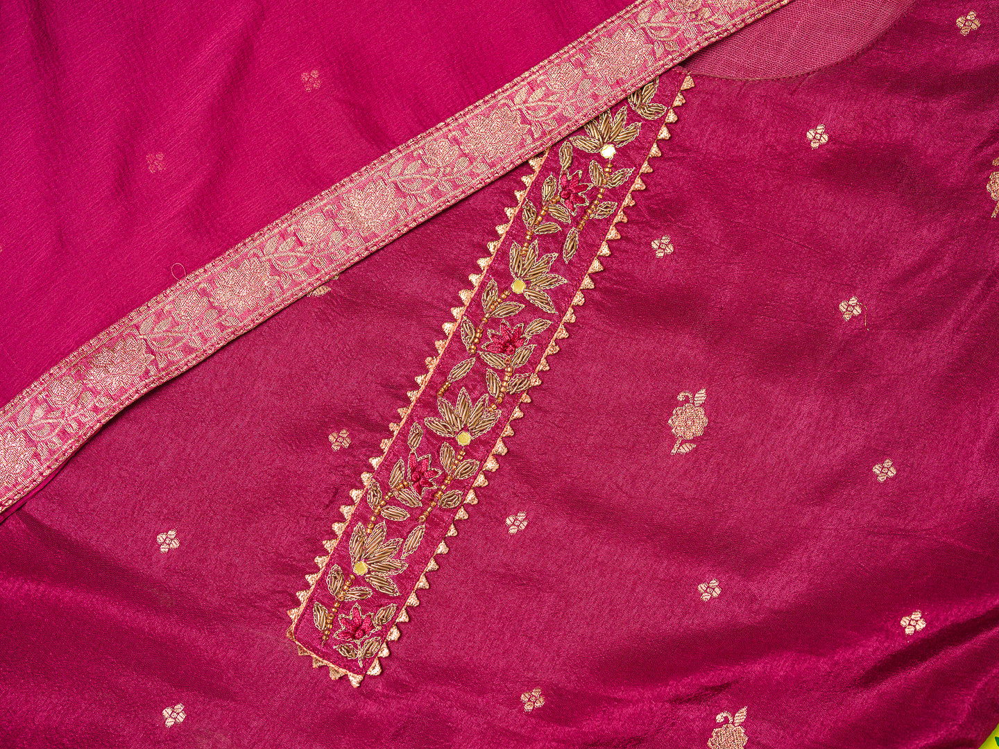 Magenta Pink Floral Embroidered Straight Kurta and Trousers With Dupatta - Buy Best Ethnic Wear for Women & Girls | Daily Woman -