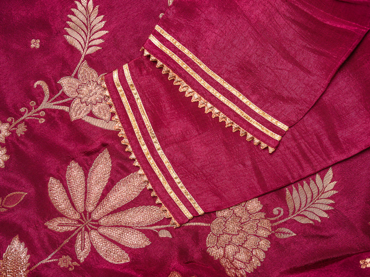 Magenta Pink Floral Embroidered Straight Kurta and Trousers With Dupatta - Buy Best Ethnic Wear for Women & Girls | Daily Woman -