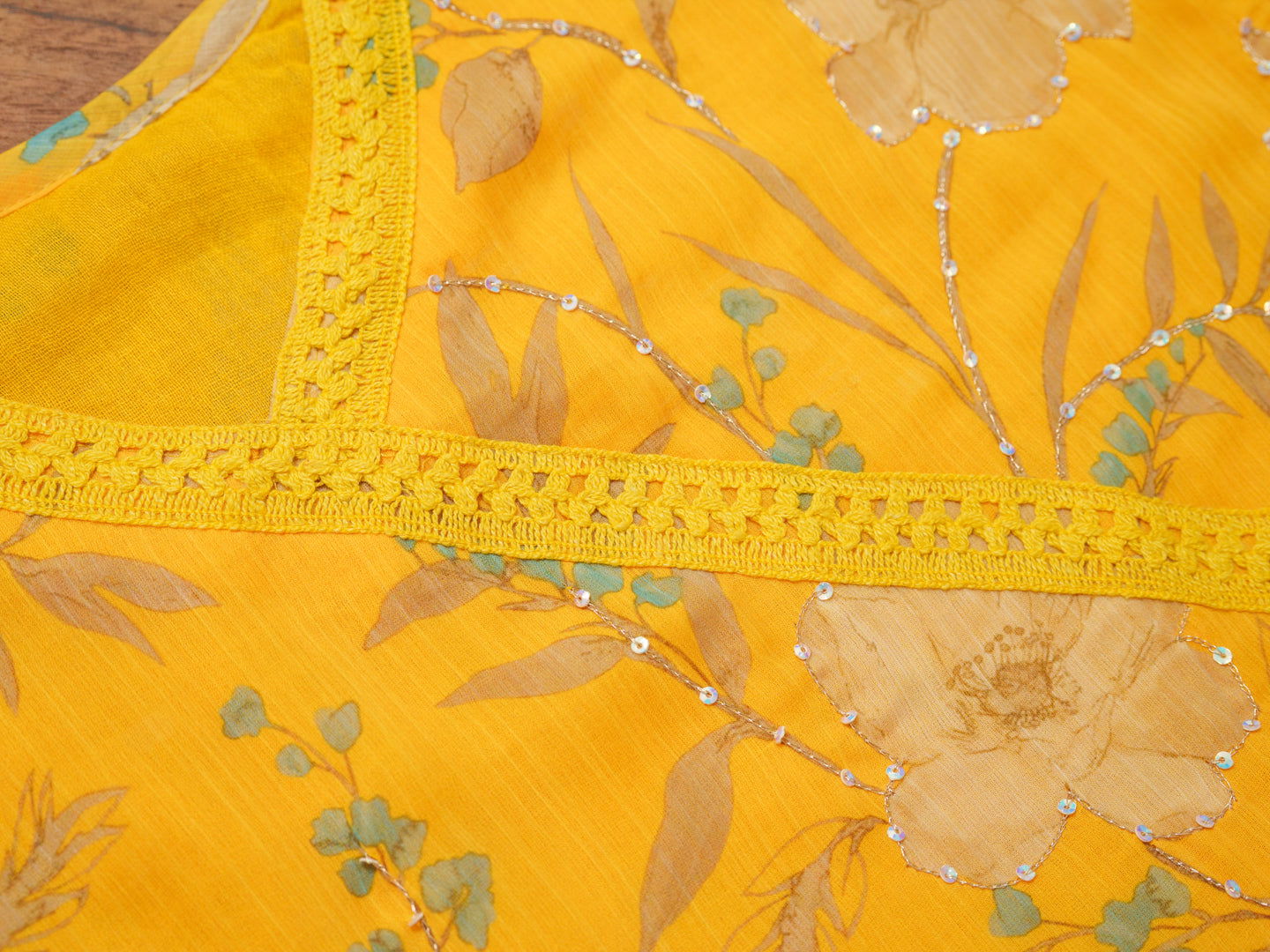 Mustard Chiffon Printed Flared Kurta Set - Buy Best Ethnic Wear for Women & Girls | Daily Woman -