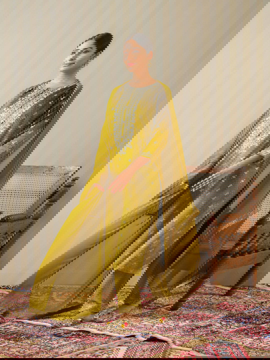 Mustard Embroidered Floral Straight Kurta and Trousers With Dupatta - Buy Best Ethnic Wear for Women & Girls | Daily Woman -