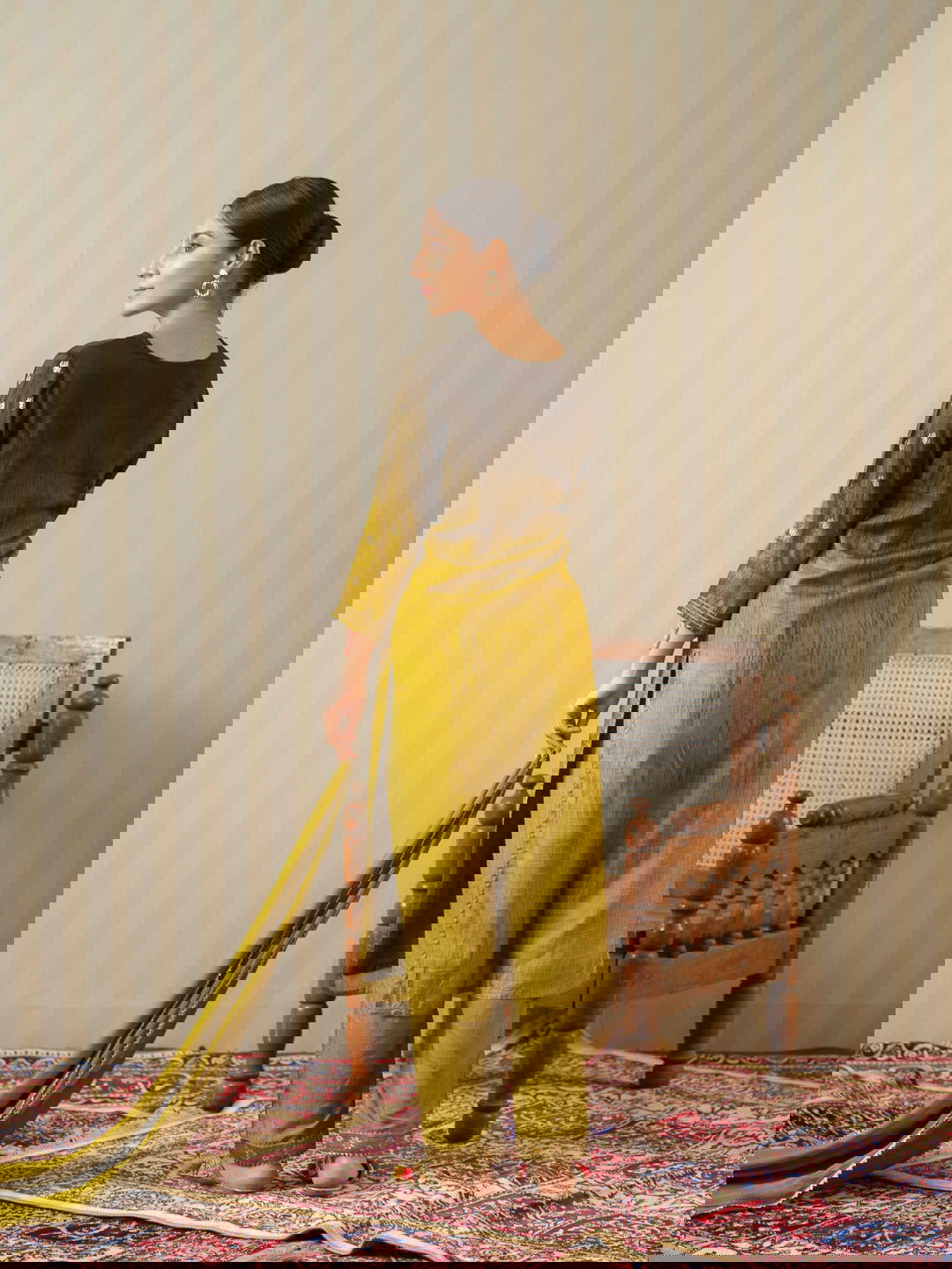 Mustard Embroidered Floral Straight Kurta and Trousers With Dupatta - Buy Best Ethnic Wear for Women & Girls | Daily Woman -