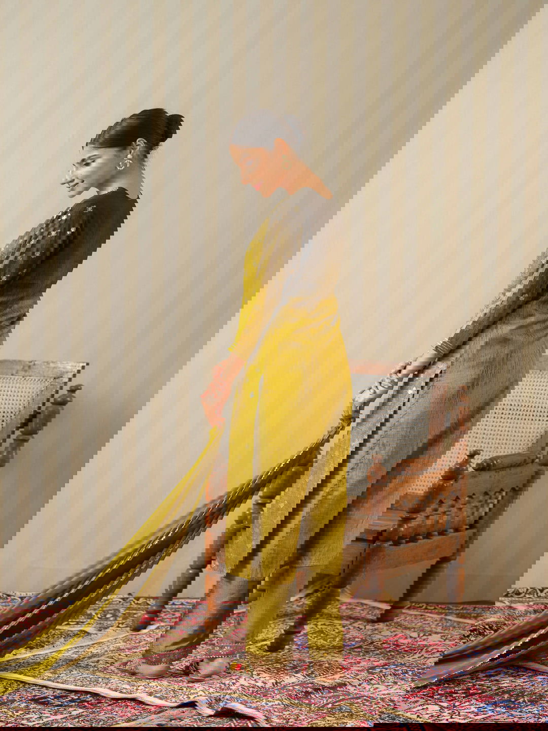 Mustard Embroidered Floral Straight Kurta and Trousers With Dupatta - Buy Best Ethnic Wear for Women & Girls | Daily Woman -