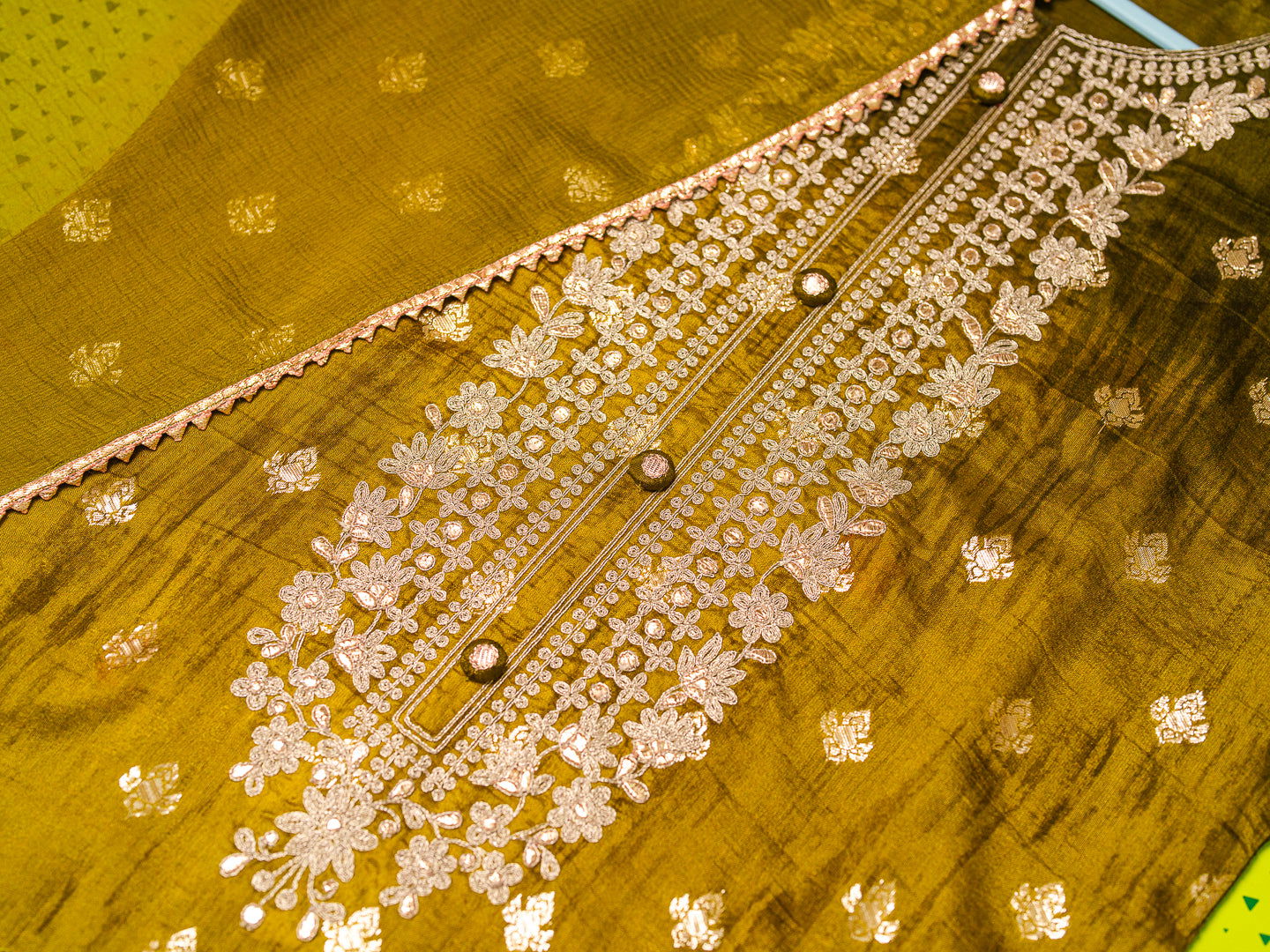 Mustard Embroidered Floral Straight Kurta and Trousers With Dupatta - Buy Best Ethnic Wear for Women & Girls | Daily Woman -