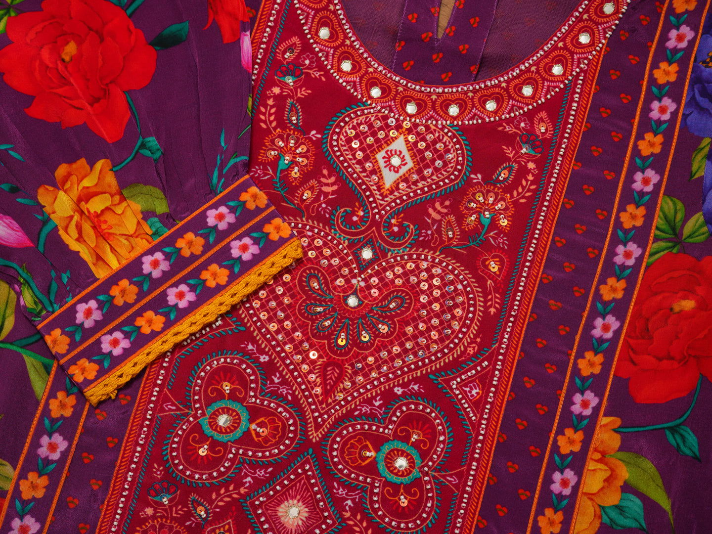 Natural Crepe Purple Color Ethnic Motifs Printed Embroidered Kurta With Trousers & Dupatta - Buy Best Ethnic Wear for Women & Girls | Daily Woman -