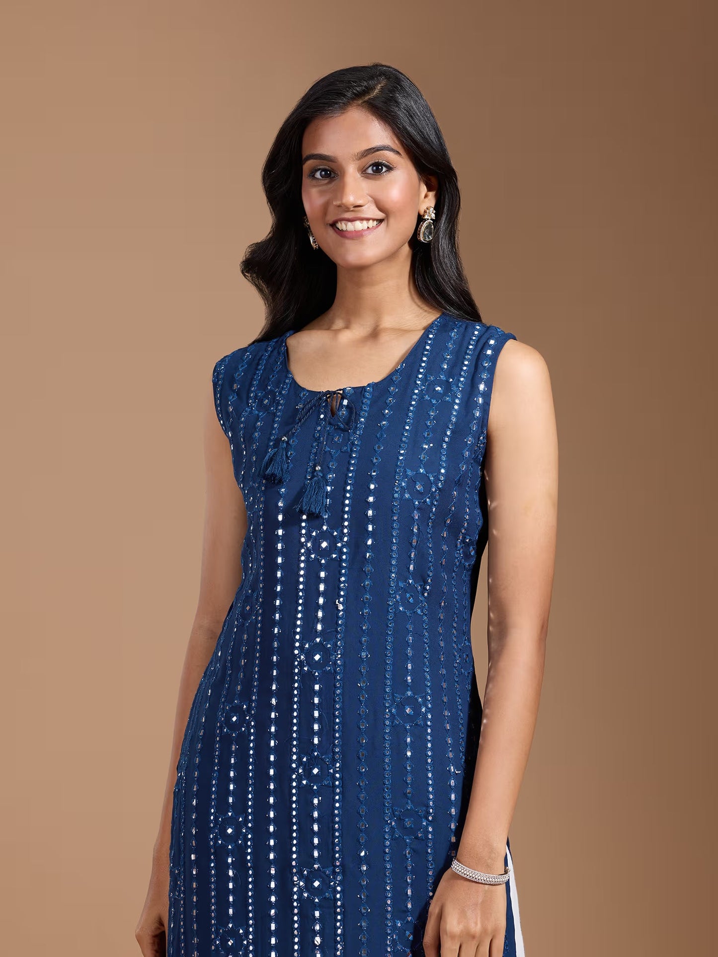 Navy -Blue Rayon Women Thread Work Kurta - Buy Best Ethnic Wear for Women & Girls | Daily Woman -