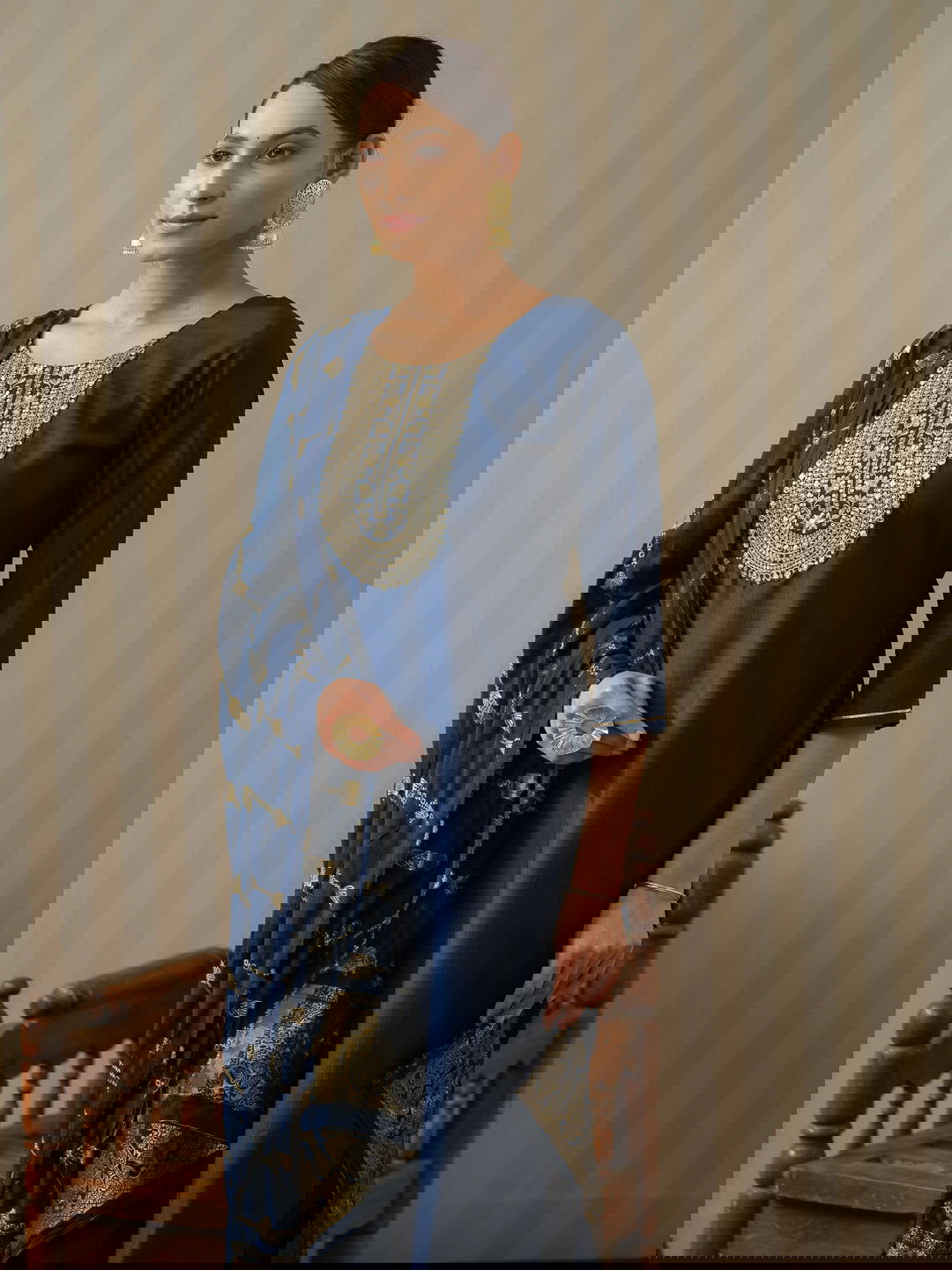 Navy Blue Ethnic Motifs Straight Kurta & Trousers With Dupatta - Buy Best Ethnic Wear for Women & Girls | Daily Woman -