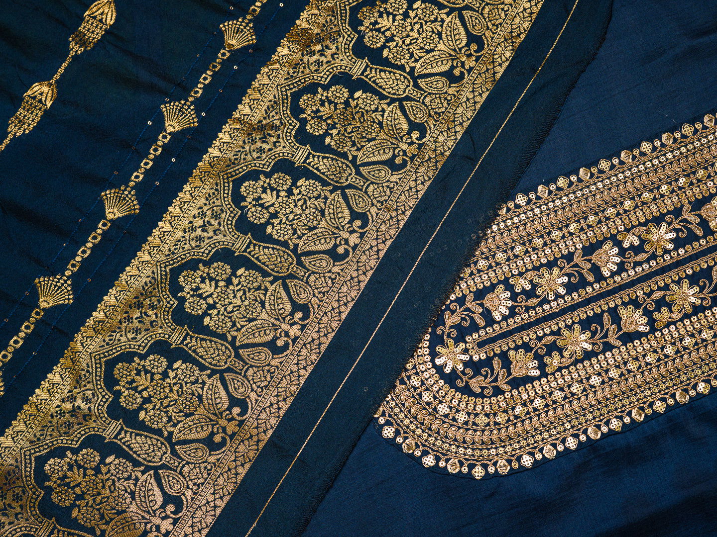 Navy Blue Ethnic Motifs Straight Kurta & Trousers With Dupatta - Buy Best Ethnic Wear for Women & Girls | Daily Woman -