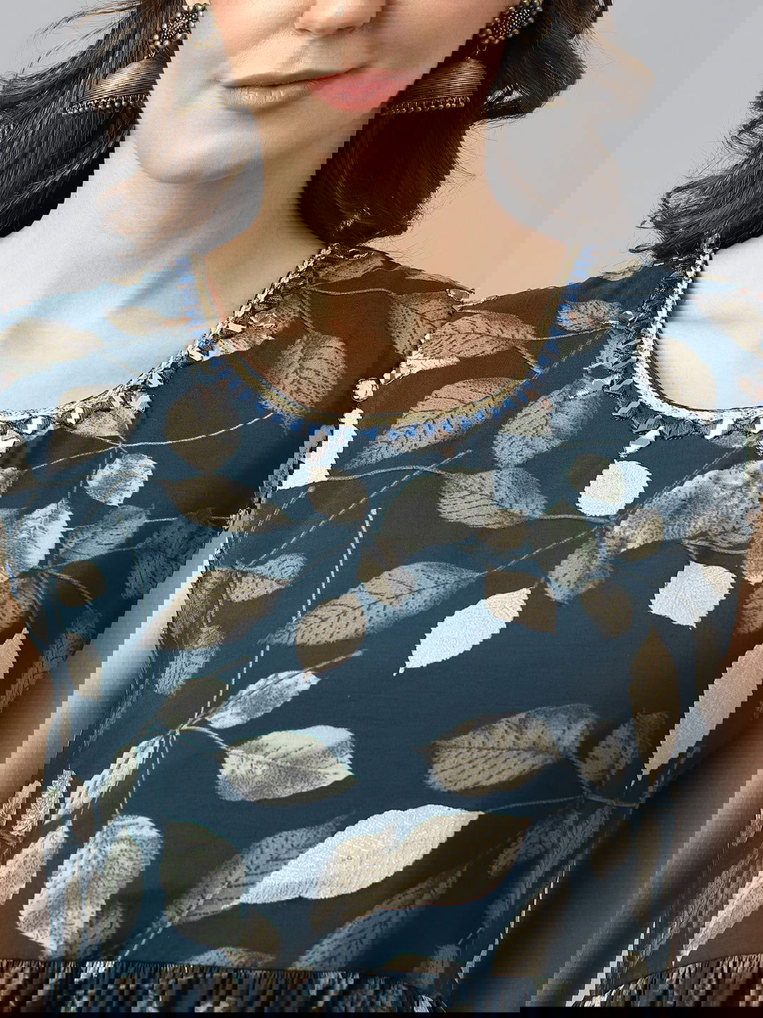 Navy Blue Flared Printed Fit and Flare Ethnic Dresses - Buy Best Ethnic Wear for Women & Girls | Daily Woman -