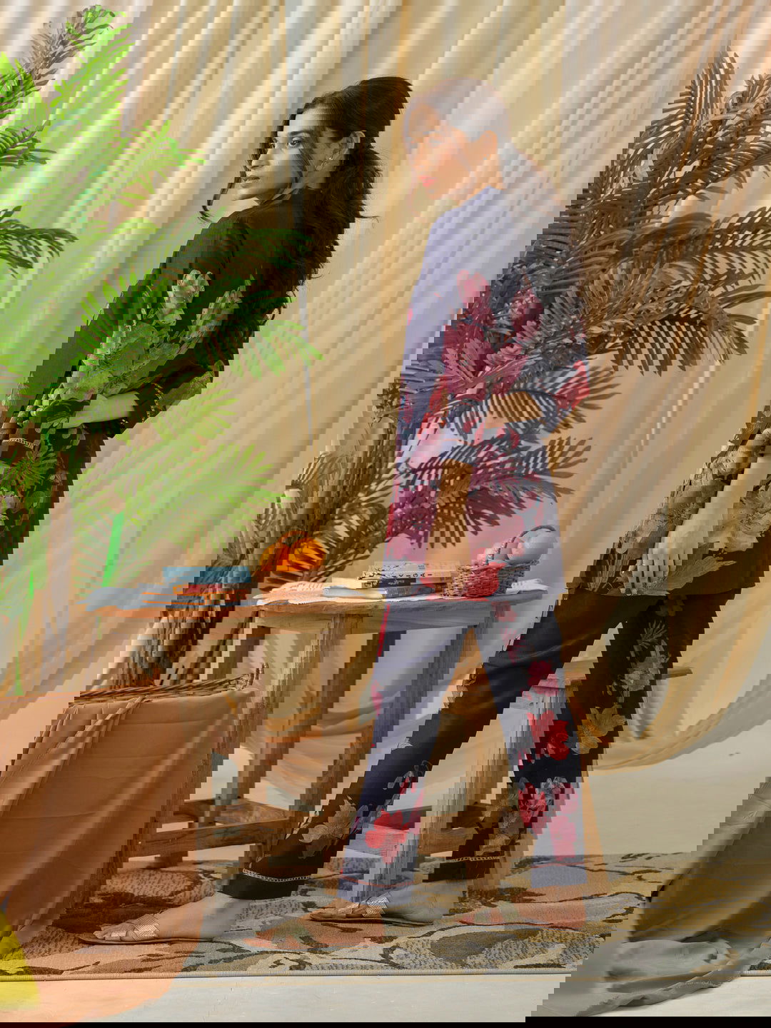 Navy Blue Floral Printed Linen Co-Ords - Buy Best Ethnic Wear for Women & Girls | Daily Woman -