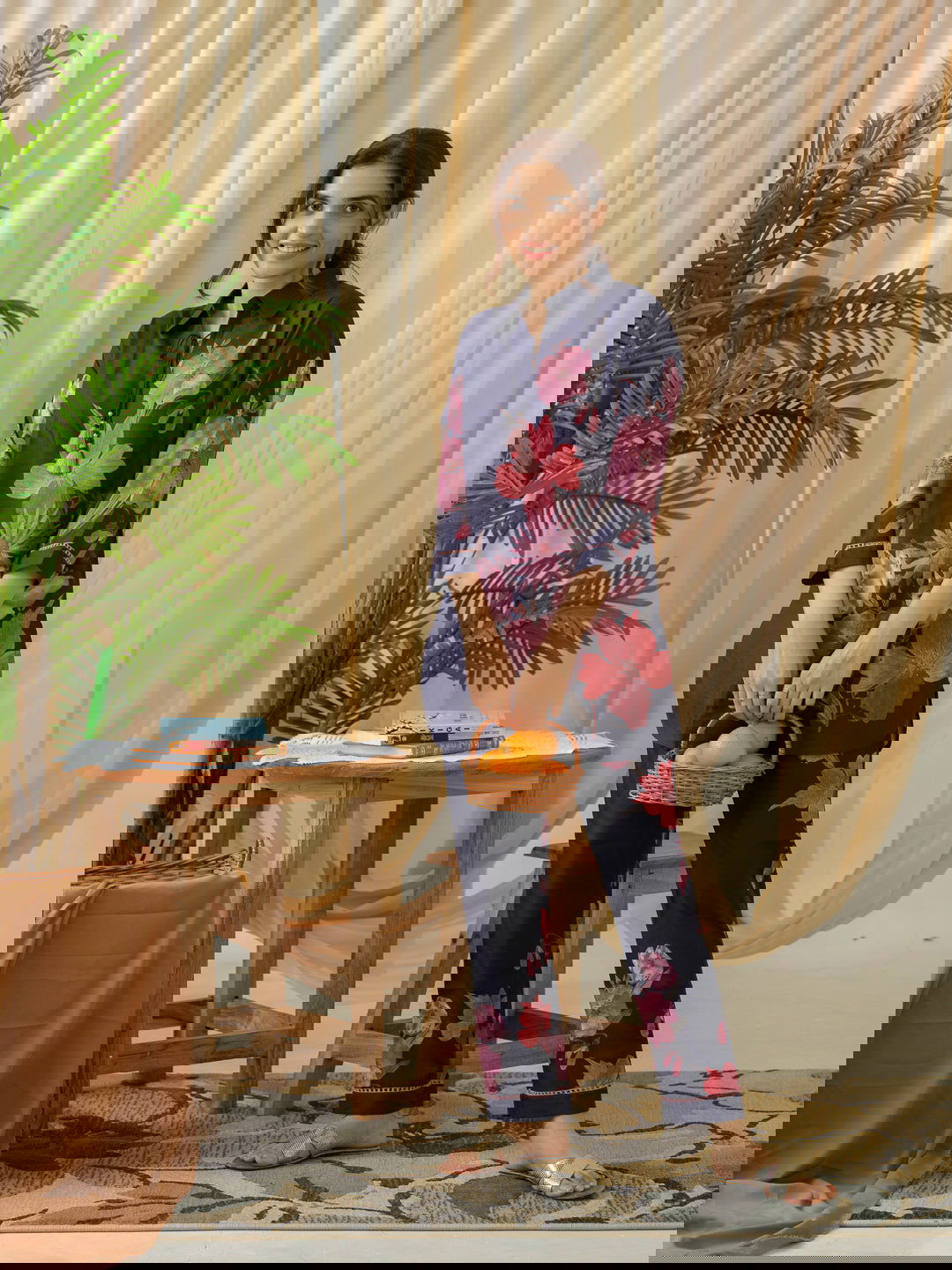 Navy Blue Floral Printed Linen Co-Ords - Buy Best Ethnic Wear for Women & Girls | Daily Woman -