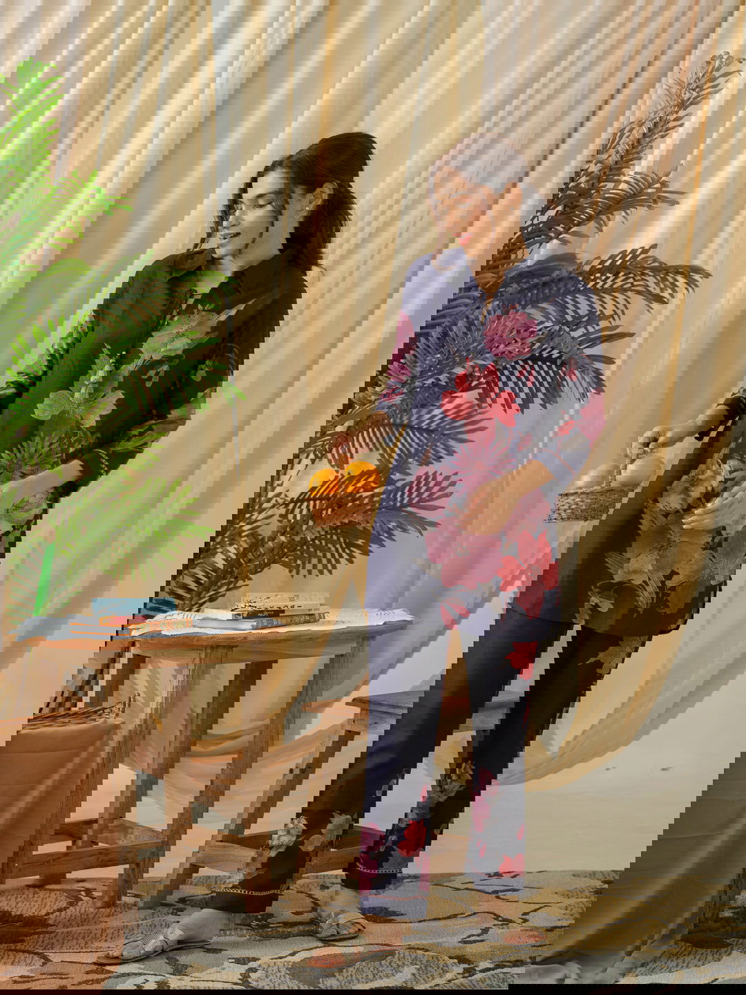 Navy Blue Floral Printed Linen Co-Ords - Buy Best Ethnic Wear for Women & Girls | Daily Woman -