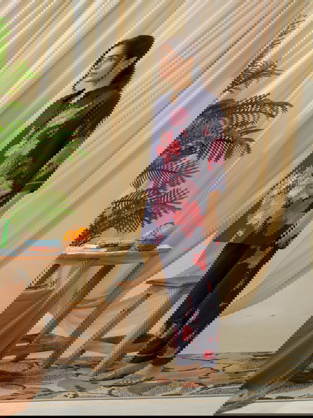 Navy Blue Floral Printed Linen Co-Ords - Buy Best Ethnic Wear for Women & Girls | Daily Woman -