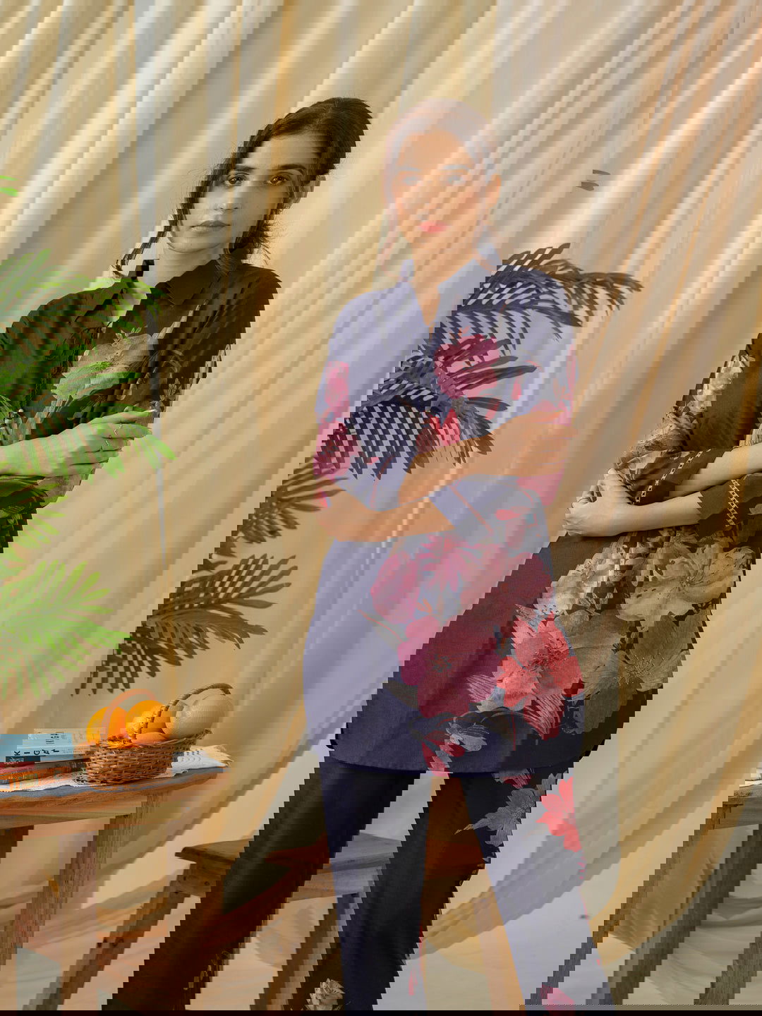 Navy Blue Floral Printed Linen Co-Ords - Buy Best Ethnic Wear for Women & Girls | Daily Woman -