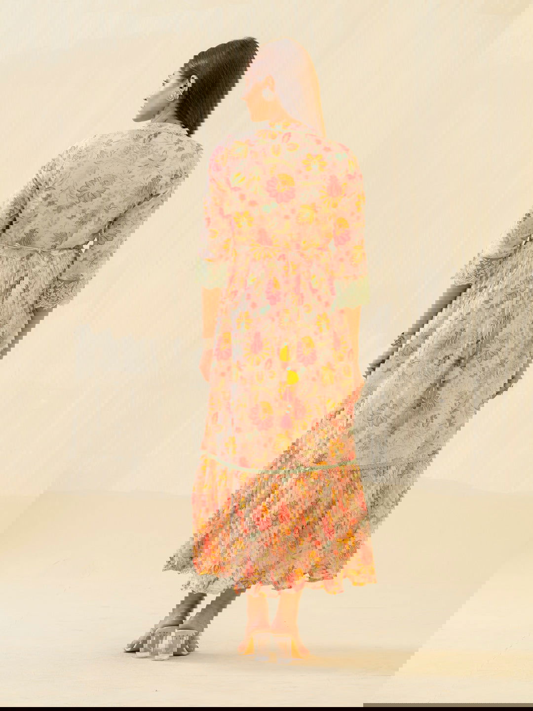 Orange Floral Printed Mandarin Collar Sequinned Cotton Fit & Flare Ethnic Dresses - Buy Best Ethnic Wear for Women & Girls | Daily Woman -