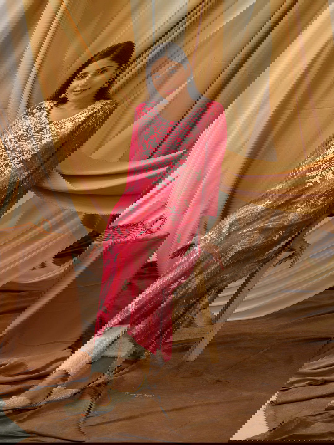 Pink Abstract Printed Straight Kurta - Buy Best Ethnic Wear for Women & Girls | Daily Woman -