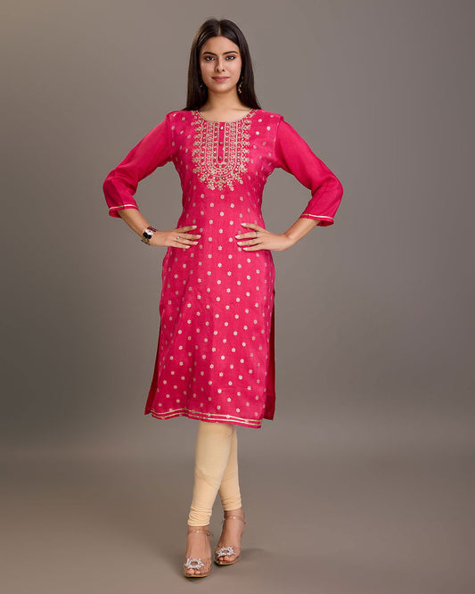 Pink Ethnic Motifs Woven Design Thread Work Straight Kurtas - Buy Best Ethnic Wear for Women & Girls | Daily Woman -