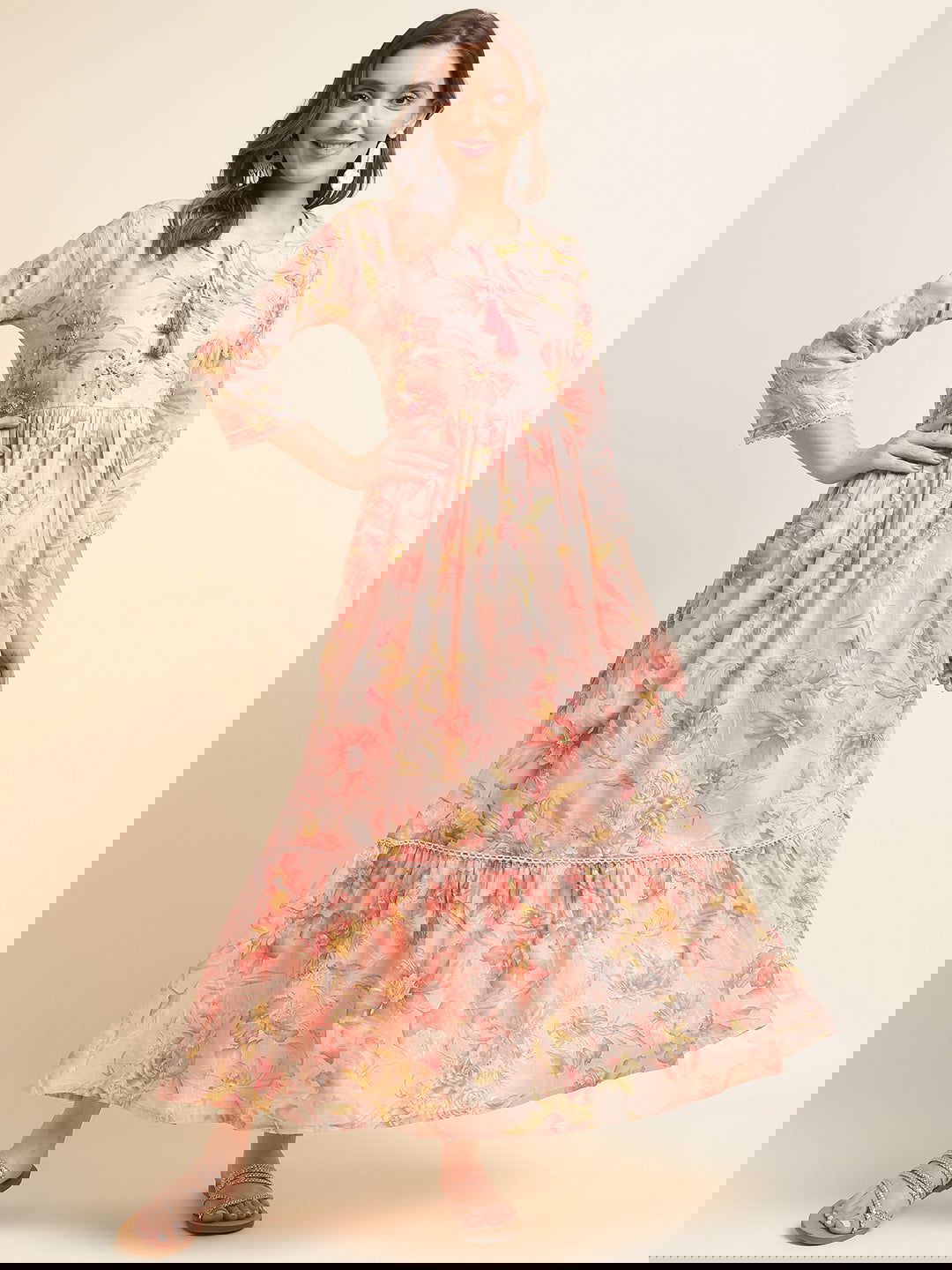 Round neck floral printed maxi dress online