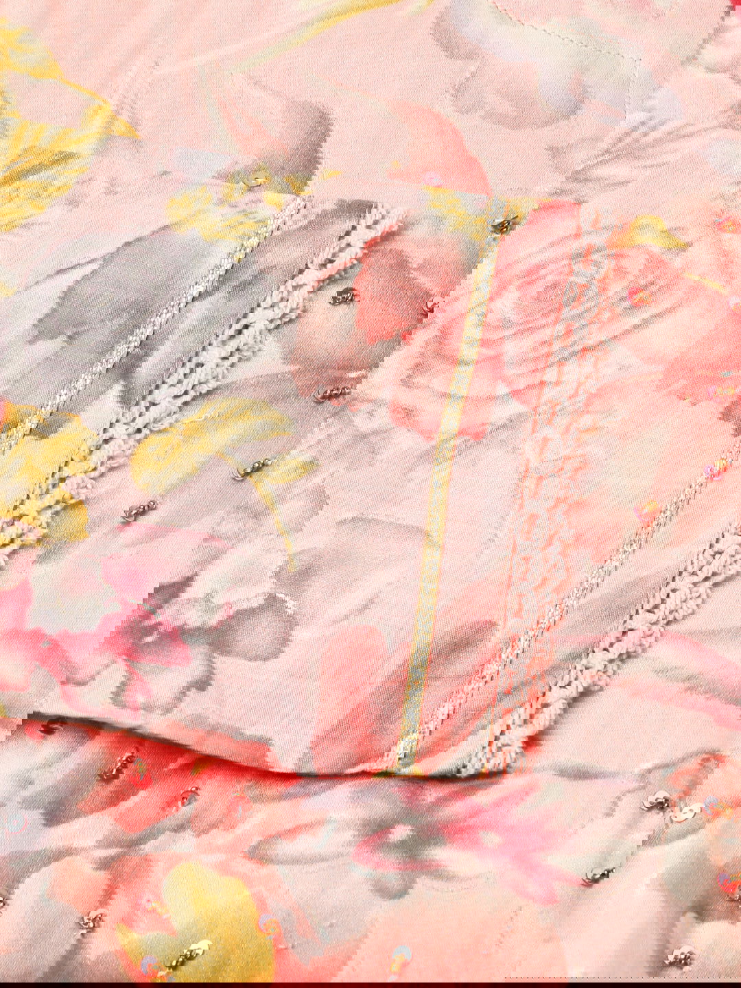 Pink Floral Printed Round Neck Fit & Flare Cotton Maxi Dress - Buy Best Ethnic Wear for Women & Girls | Daily Woman -