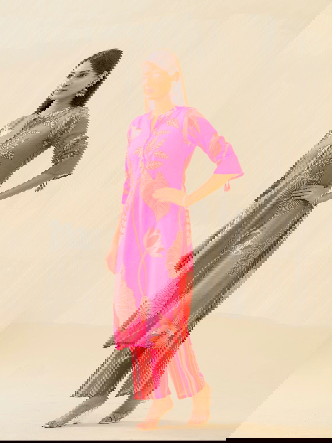 Pink Floral Printed Straight Kurta and Trousers - Buy Best Ethnic Wear for Women & Girls | Daily Woman -