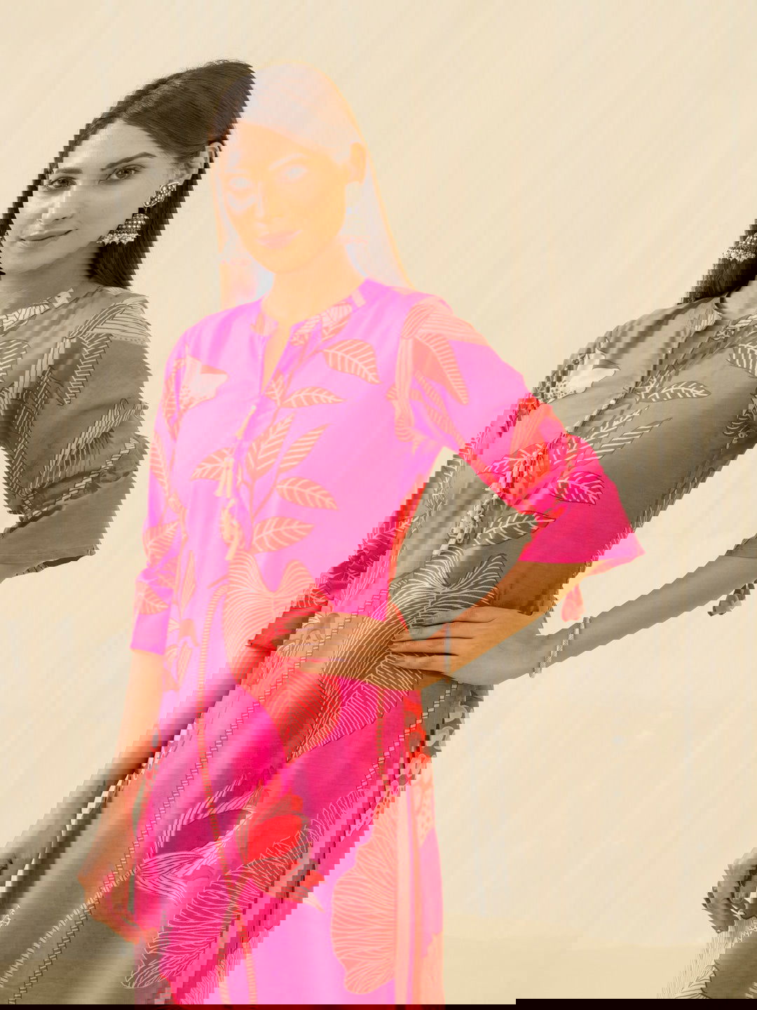 Pink Floral Printed Straight Kurta and Trousers - Buy Best Ethnic Wear for Women & Girls | Daily Woman -