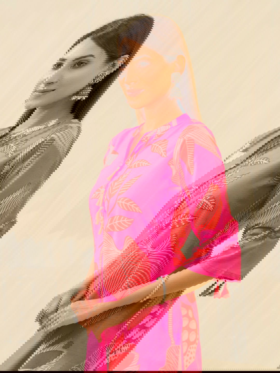 Pink Floral Printed Straight Kurta and Trousers - Buy Best Ethnic Wear for Women & Girls | Daily Woman -