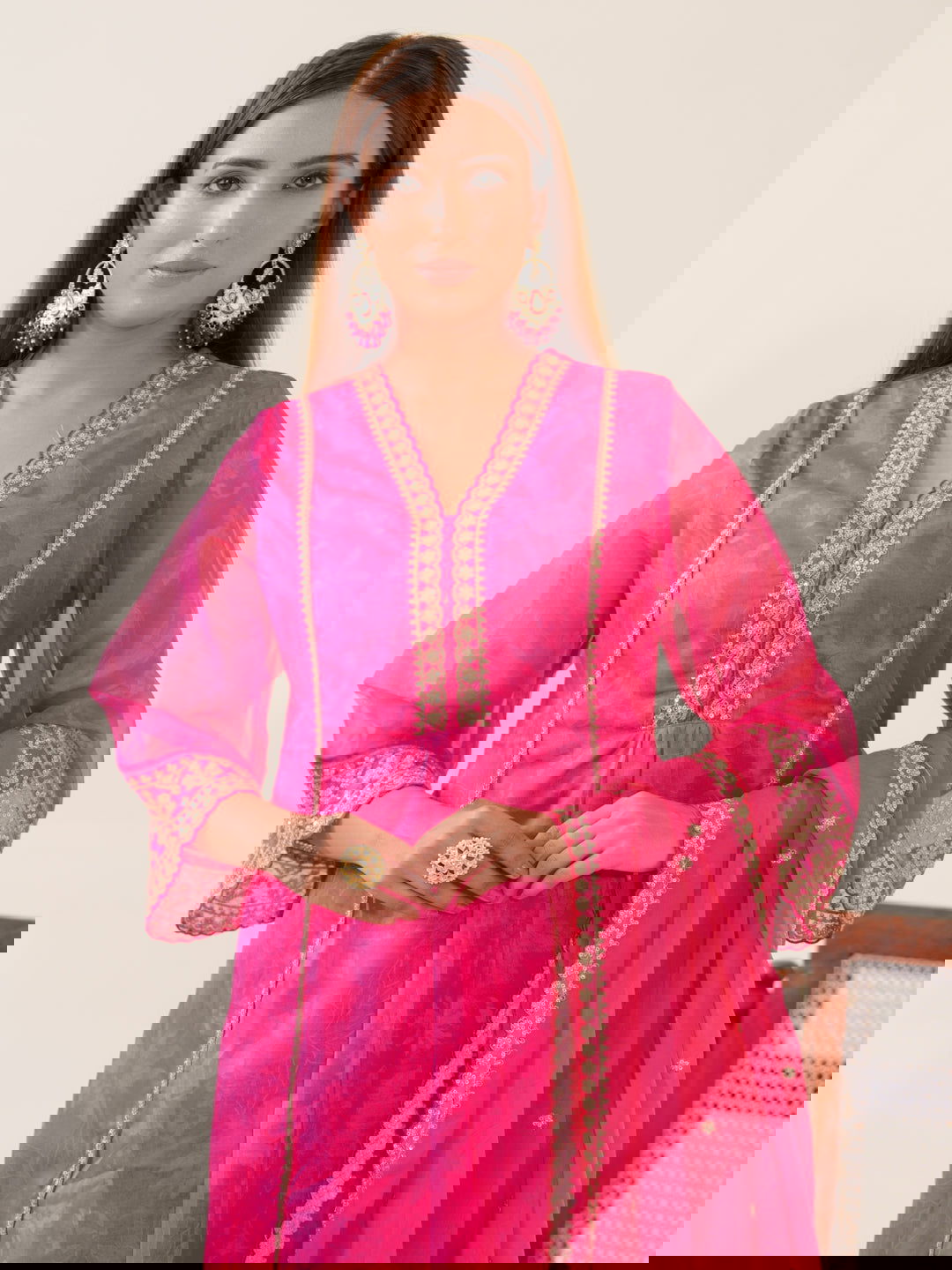 Poly Organza Pink Color Woven Design Kurta With Trousers & Dupatta - Buy Best Ethnic Wear for Women & Girls | Daily Woman -