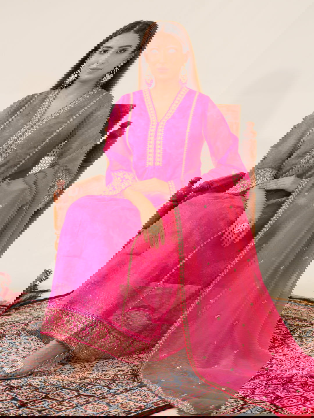 Poly Organza Pink Color Woven Design Kurta With Trousers & Dupatta - Buy Best Ethnic Wear for Women & Girls | Daily Woman -