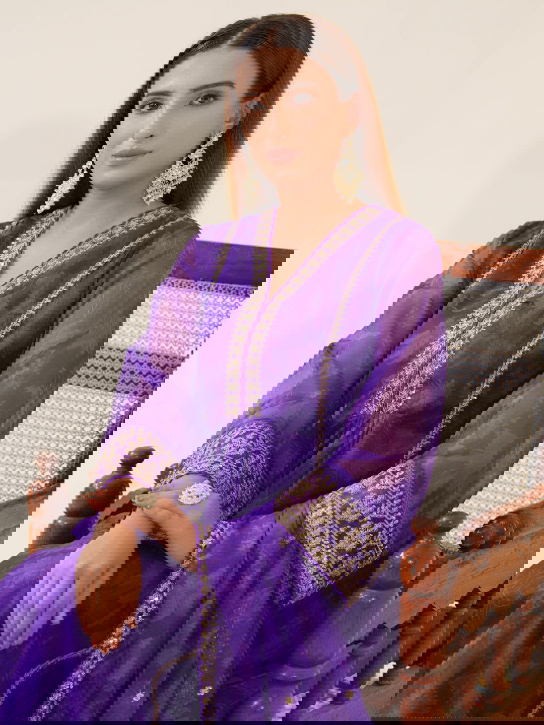 Poly Organza Purple Color Ethnic Motifs Embroidered Kurta With Trousers & Dupatta - Buy Best Ethnic Wear for Women & Girls | Daily Woman -