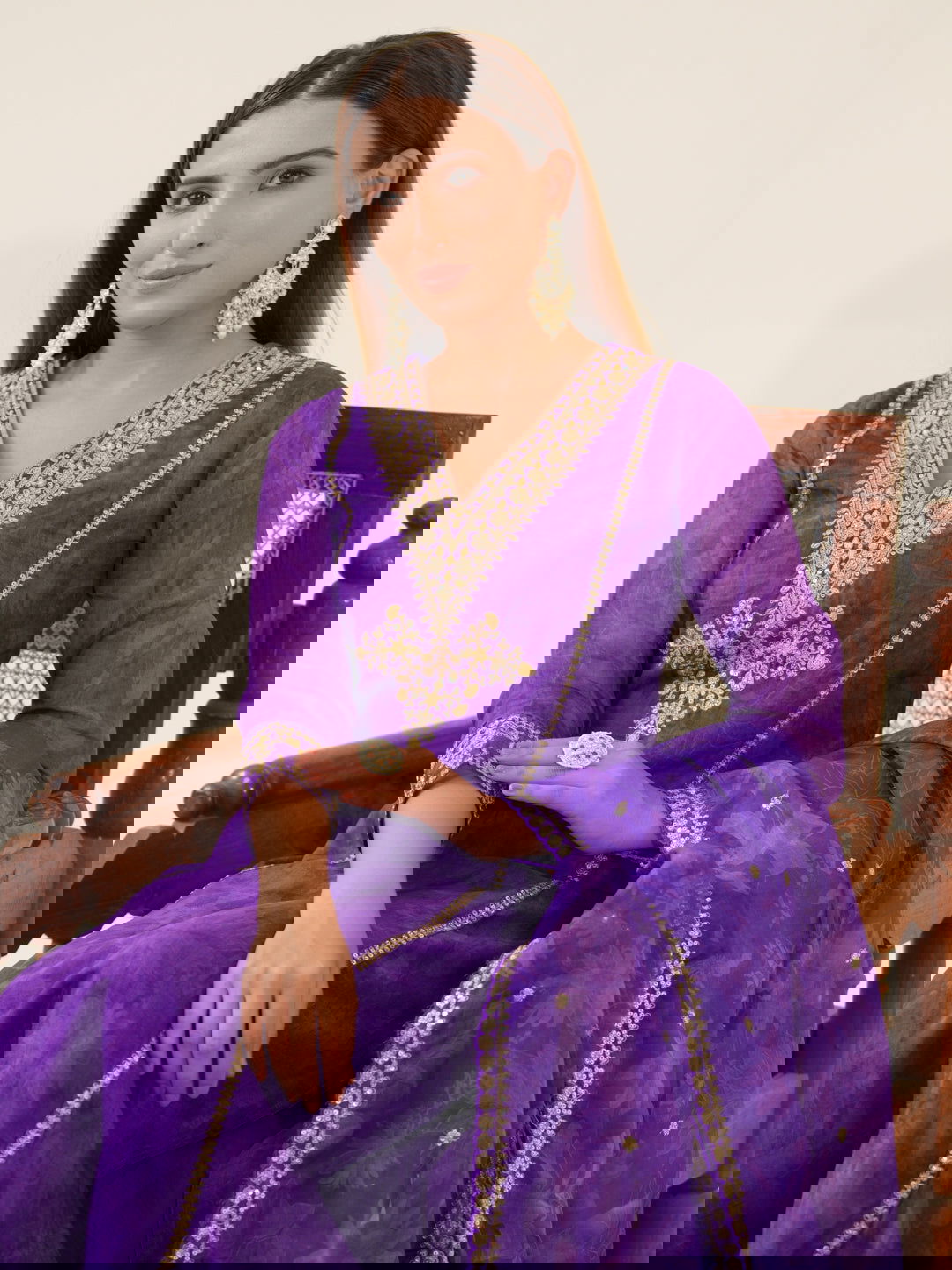 Poly Organza Purple Color Woven Design Kurta With Trousers & Dupatta - Buy Best Ethnic Wear for Women & Girls | Daily Woman -