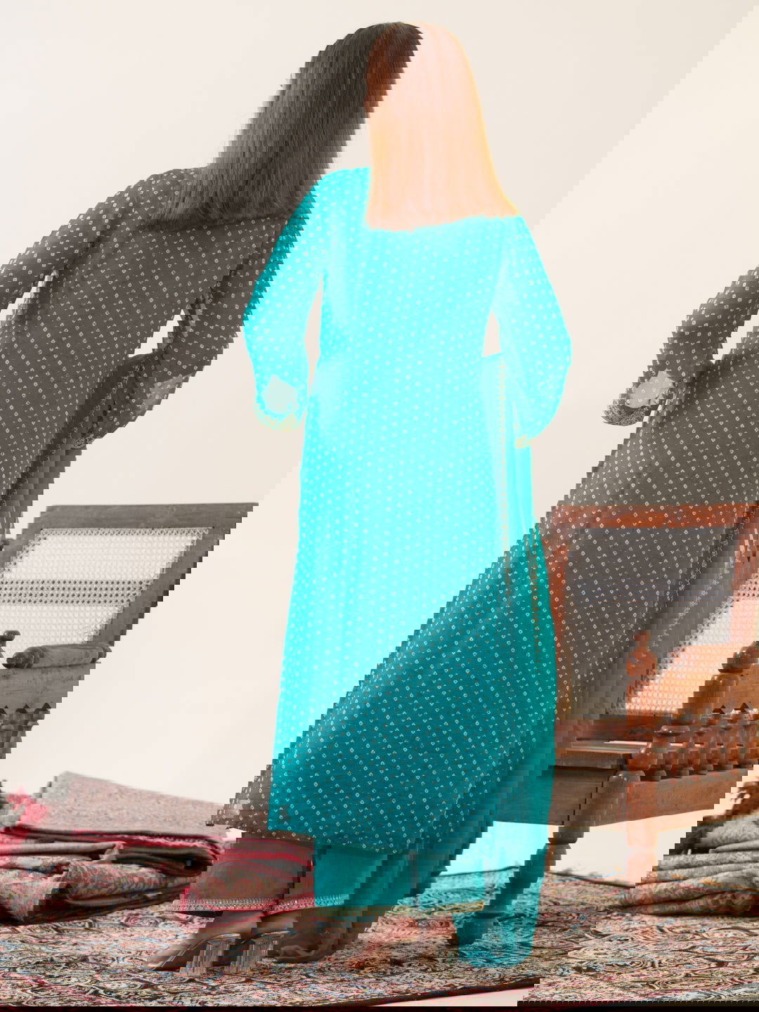 Poly Organza Rama Color Floral Embroidered Organza Straight Kurta With Trousers & Dupatta - Buy Best Ethnic Wear for Women & Girls | Daily Woman -