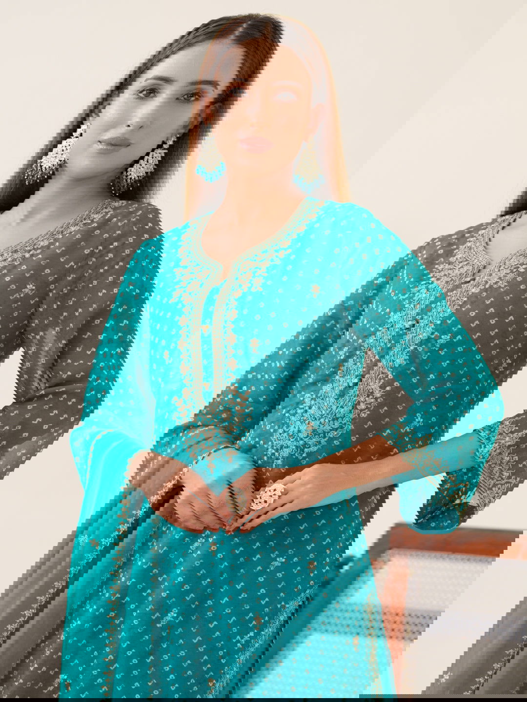 Poly Organza Rama Color Floral Embroidered Organza Straight Kurta With Trousers & Dupatta - Buy Best Ethnic Wear for Women & Girls | Daily Woman -