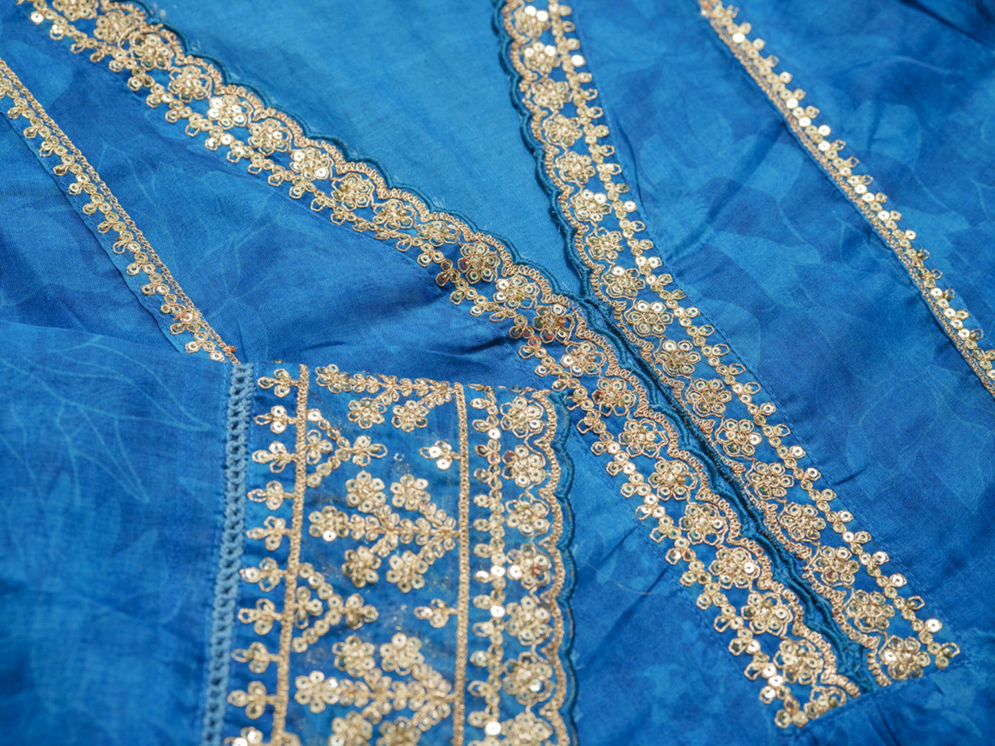 Poly Organza Royal Blue Color Woven Design Kurta With Trousers & Dupatta - Buy Best Ethnic Wear for Women & Girls | Daily Woman -