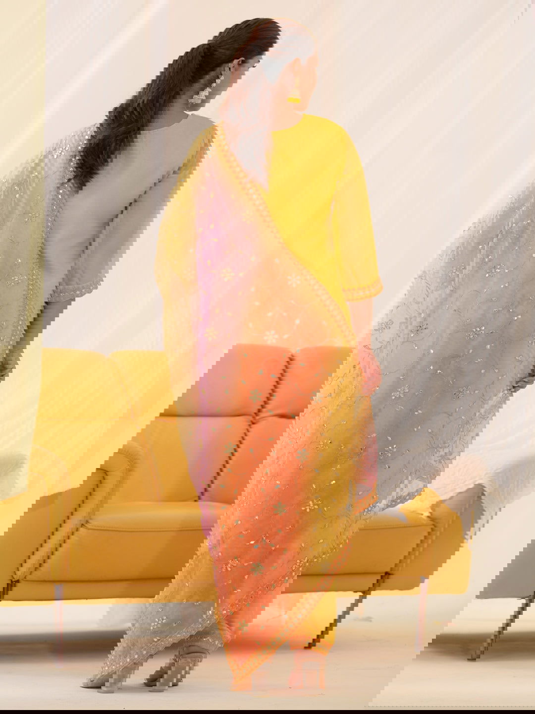 Poly Organza Yellow Color Embroidered Kurta With Trousers & Dupatta - Buy Best Ethnic Wear for Women & Girls | Daily Woman -