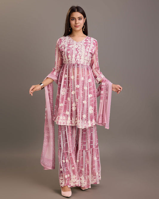 Printed & Embroidered A-Line Kurti With Sharara & Dupatta Set - Buy Best Ethnic Wear for Women & Girls | Daily Woman -