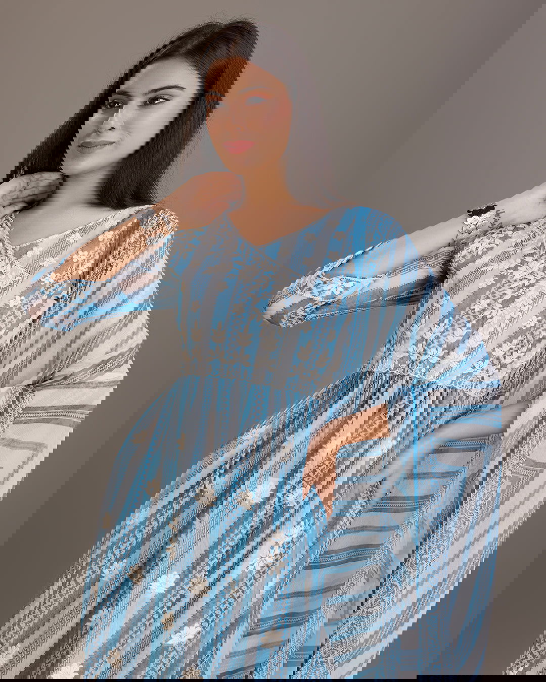 Printed & Embroidered A-Line Kurti With Sharara & Dupatta Set - Buy Best Ethnic Wear for Women & Girls | Daily Woman -