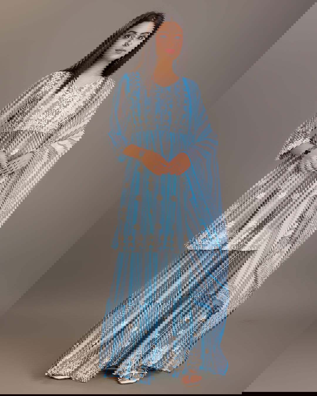 Printed & Embroidered A-Line Kurti With Sharara & Dupatta Set - Buy Best Ethnic Wear for Women & Girls | Daily Woman -