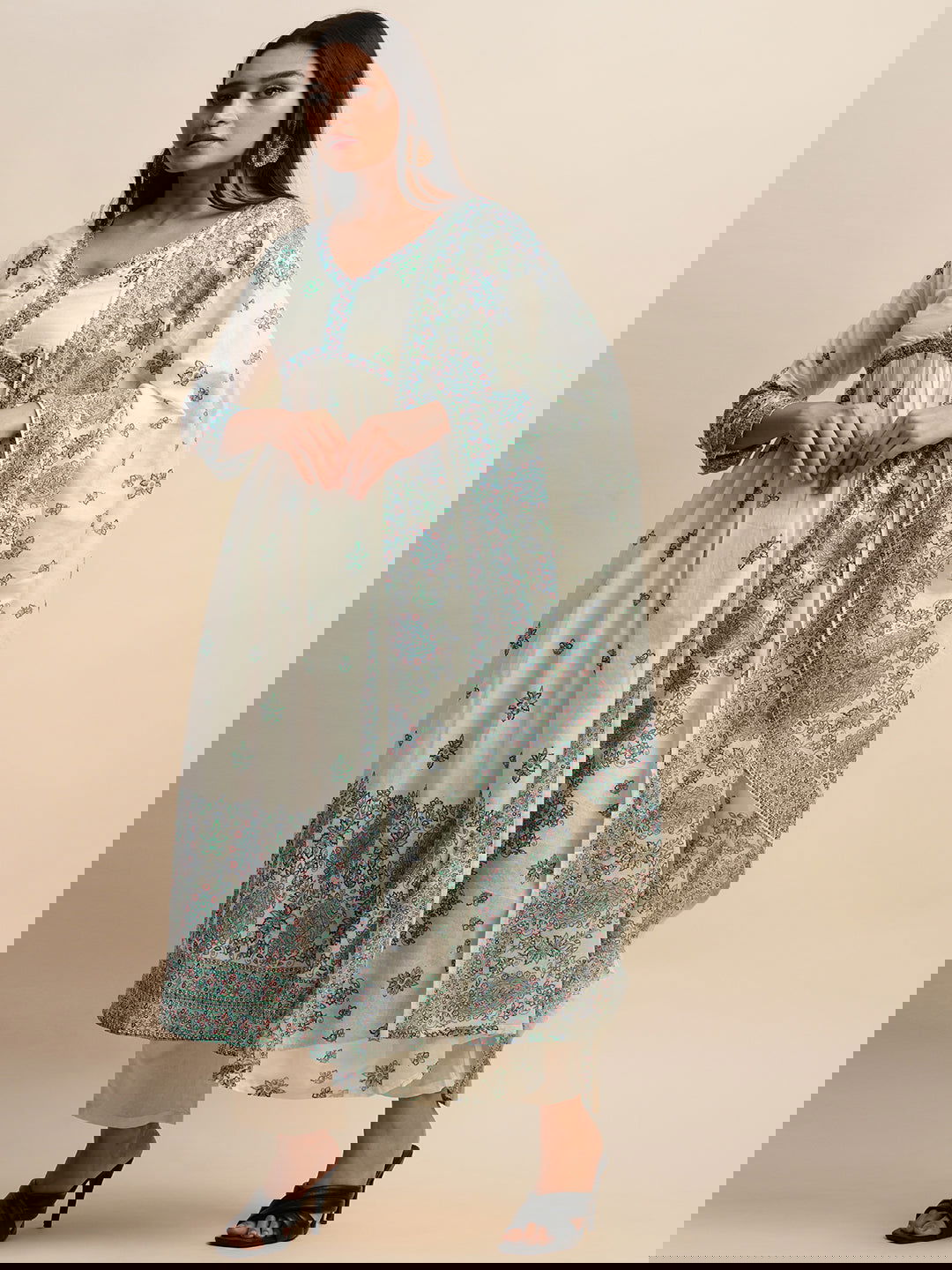 Printed & Embroidered Pure Cotton A-Line Kurta With Trouser & Dupatta Set - Buy Best Ethnic Wear for Women & Girls | Daily Woman -