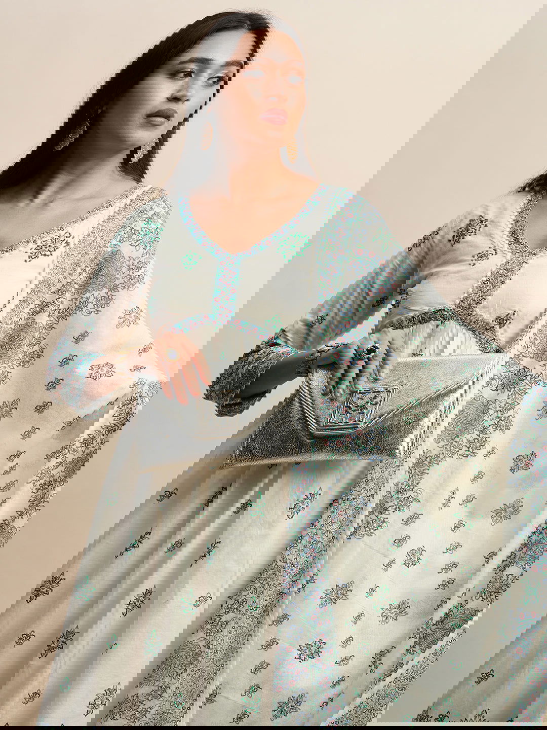 Printed & Embroidered Pure Cotton A-Line Kurta With Trouser & Dupatta Set - Buy Best Ethnic Wear for Women & Girls | Daily Woman -