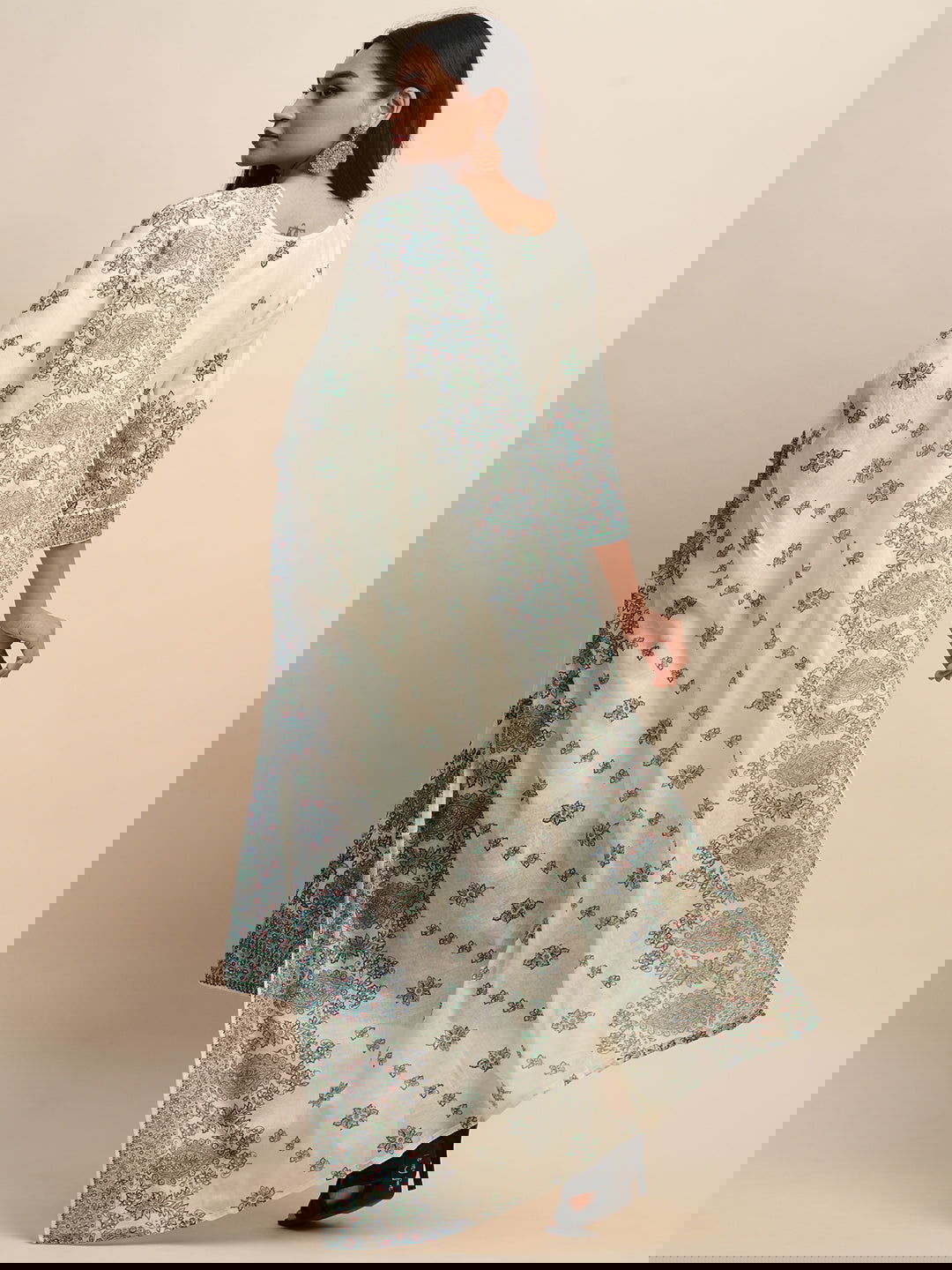 Printed & Embroidered Pure Cotton A-Line Kurta With Trouser & Dupatta Set - Buy Best Ethnic Wear for Women & Girls | Daily Woman -