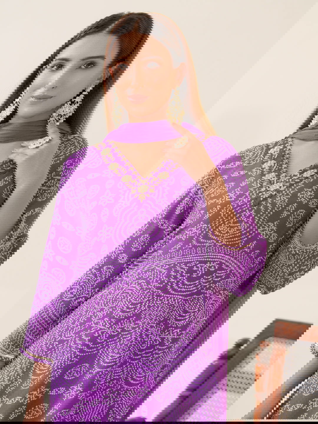 Pure Muslin Purple Color Ethnic Motifs Woven Design Regular Kurta with Trousers & Dupatta - Buy Best Ethnic Wear for Women & Girls | Daily Woman -