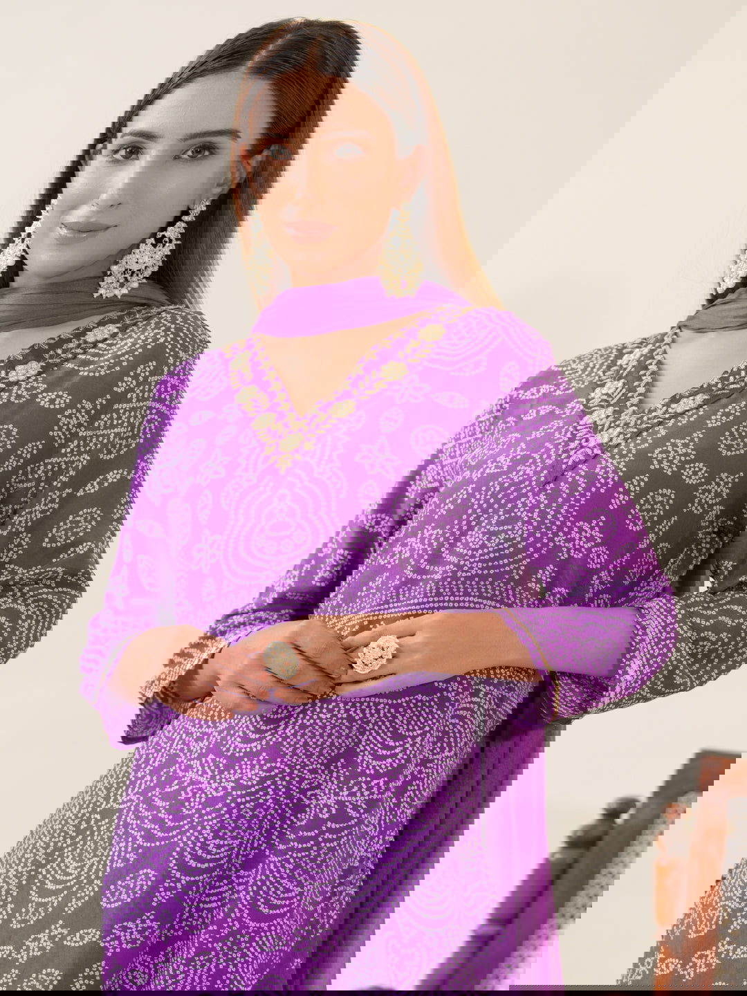 Pure Muslin Purple Color Ethnic Motifs Woven Design Regular Kurta with Trousers & Dupatta - Buy Best Ethnic Wear for Women & Girls | Daily Woman -