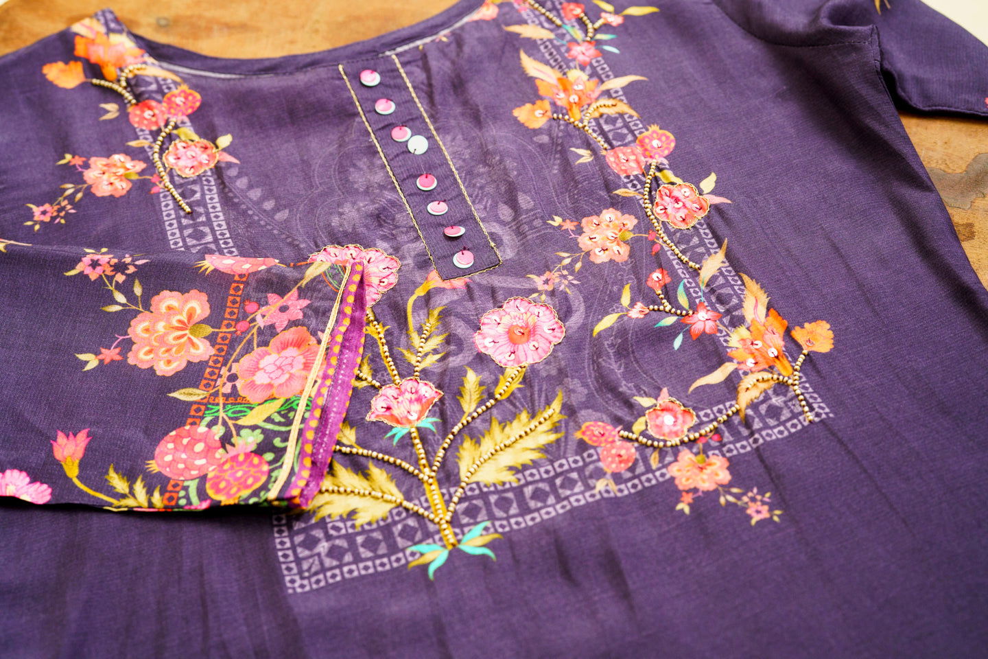 Purple Embroidered Calf Length Festive Kurti and Trousers - Buy Best Ethnic Wear for Women & Girls | Daily Woman -