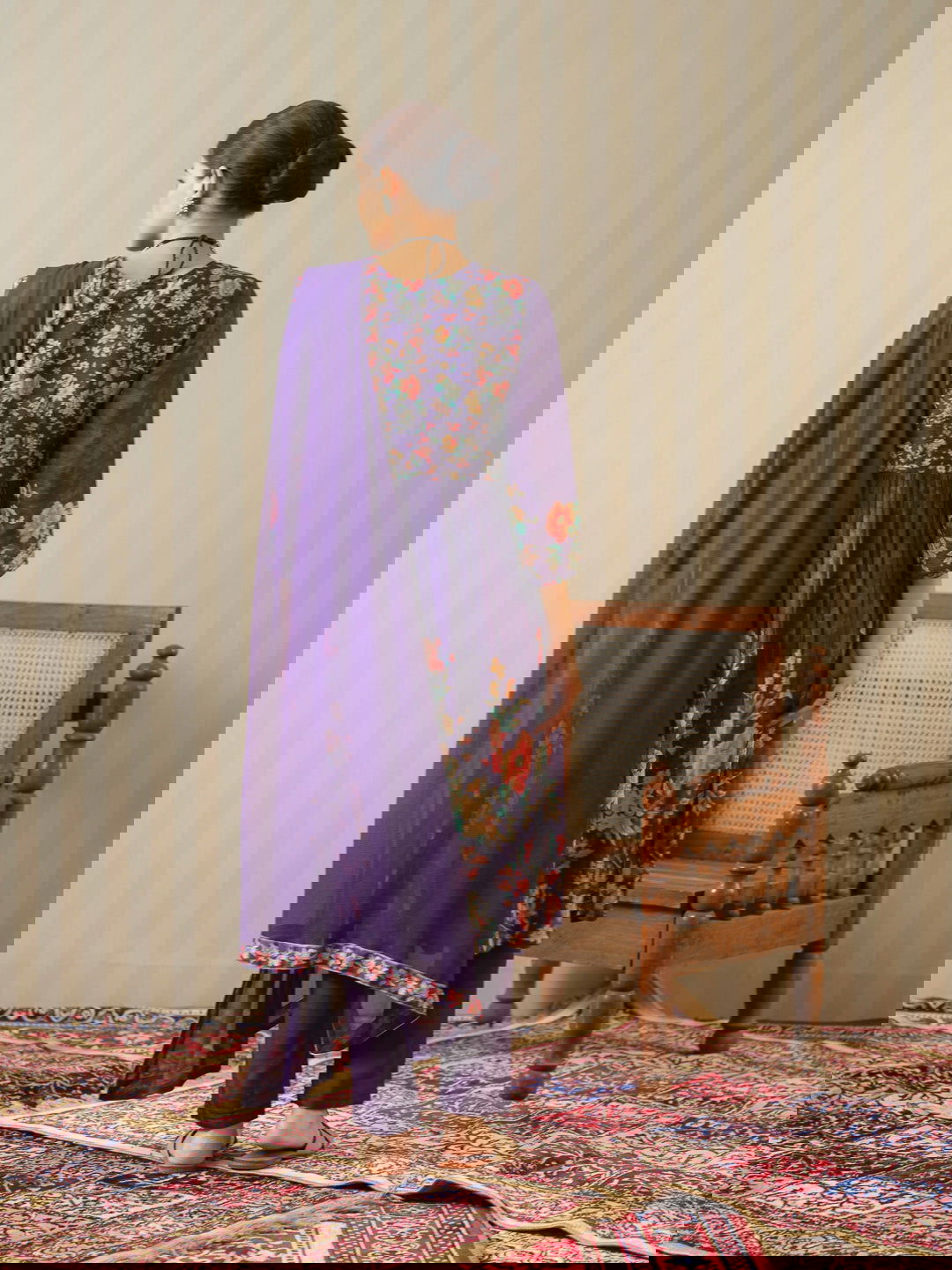 Purple Printed Floral A-Line Kurta and Trousers With Dupatta - Buy Best Ethnic Wear for Women & Girls | Daily Woman -