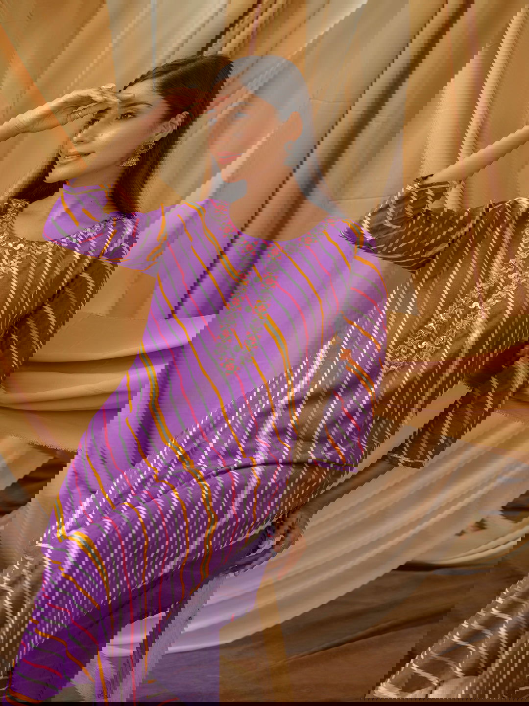 Purple Striped Straight Kurta - Buy Best Ethnic Wear for Women & Girls | Daily Woman -